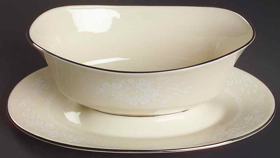 Snow Flower Gravy Boat with Attached Underplate by Lenox-1