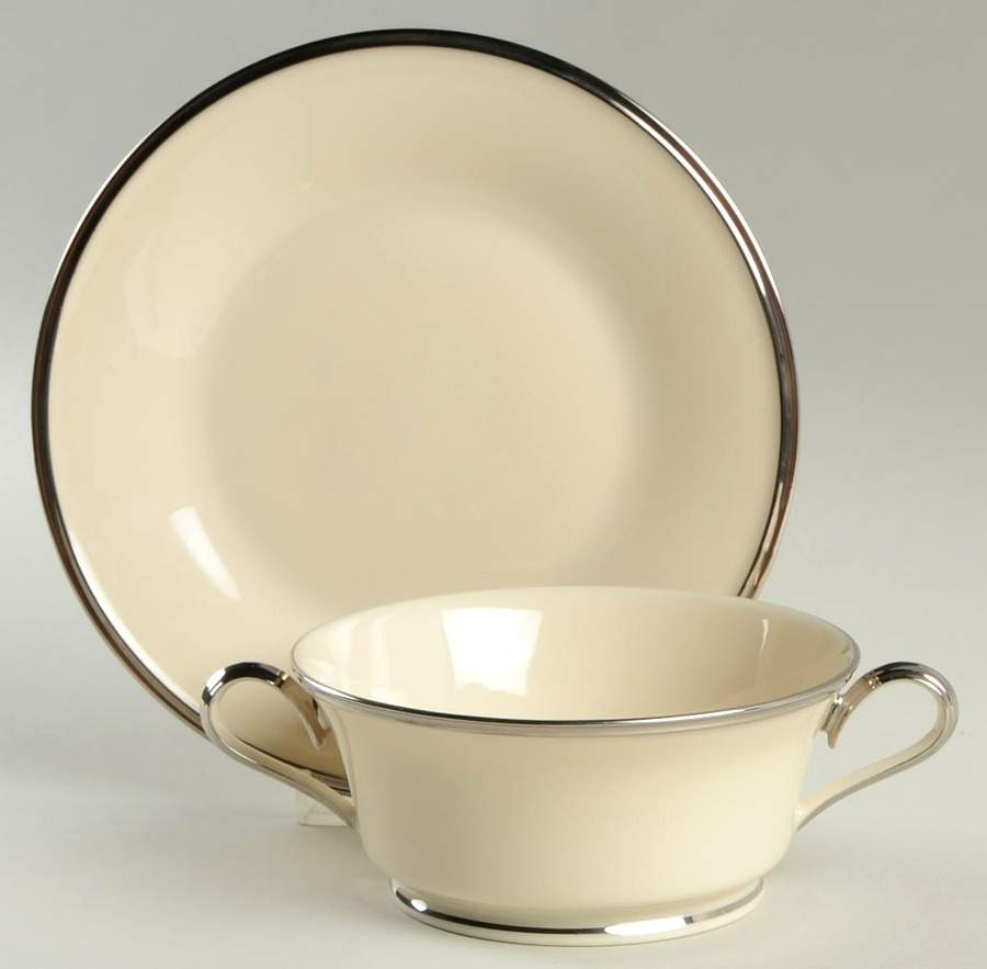 Solitaire Footed Cream Soup & Dessert Plate/Saucer Set by Lenox-1