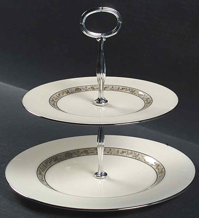 Springdale (Platinum Trim) 6 5/8"-10"  2 Tiered Serving Tray (Dp, Sp) HC by Lenox-1
