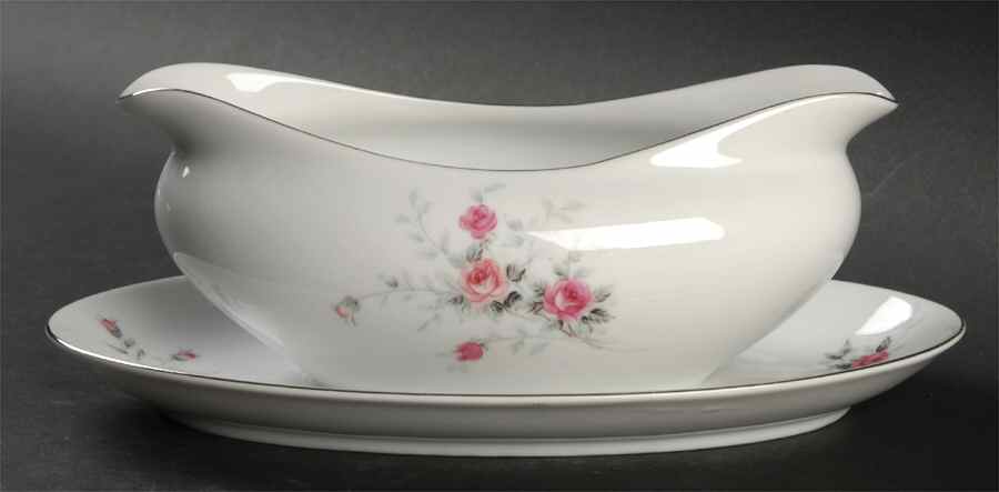 Petite Rose Gravy Boat with Attached Underplate by Lacco-1