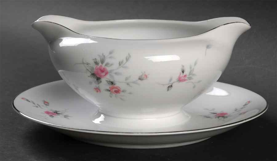 Petite Rose Gravy Boat with Attached Underplate by Lacco-1