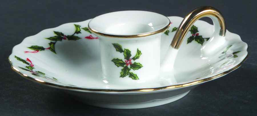 Boughs of Holly (SCALLOPED) Handled Candleholder by Lefton-1