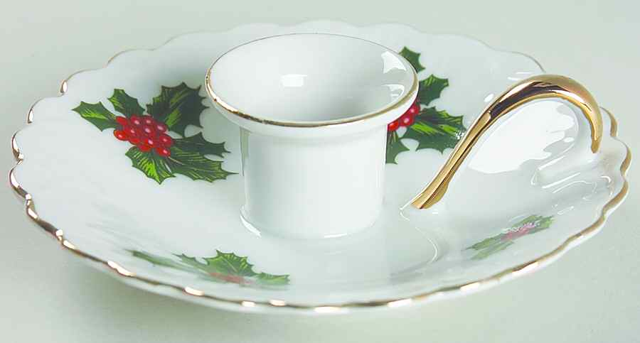 Boughs of Holly (SCALLOPED) Single Light Candlestick by Lefton-1