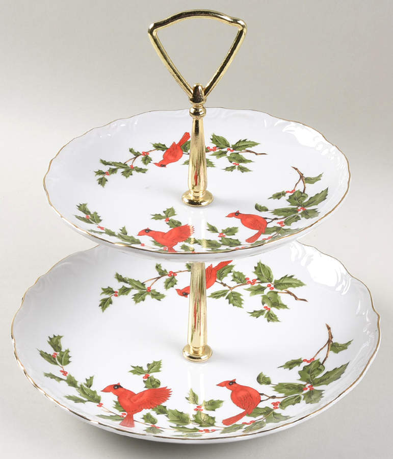 Cardinal 2 Tiered Serving Tray (Lunch & Bread/Butter Plate) by Lefton-1