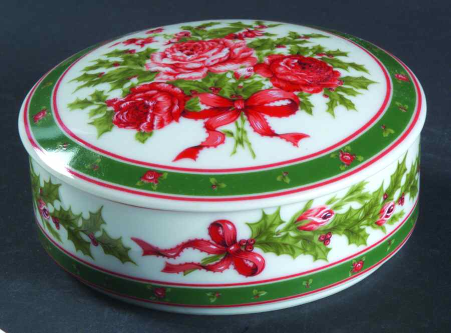 Christmas Rose 4" Round Box & Lid by Lefton-1