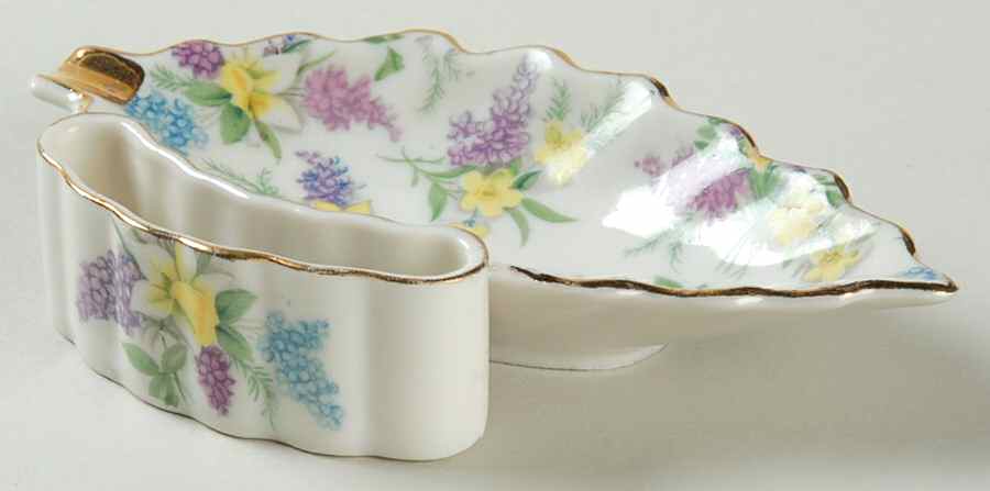 Lilac Chintz 1 Piece Ashtray W/Cigarette Holder by Lefton-1
