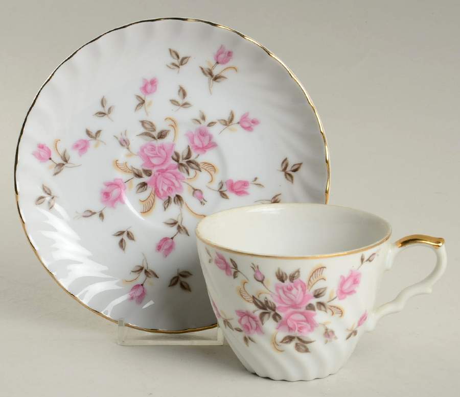 Moss Rose Flat Cup & Saucer Set by Lefton-1
