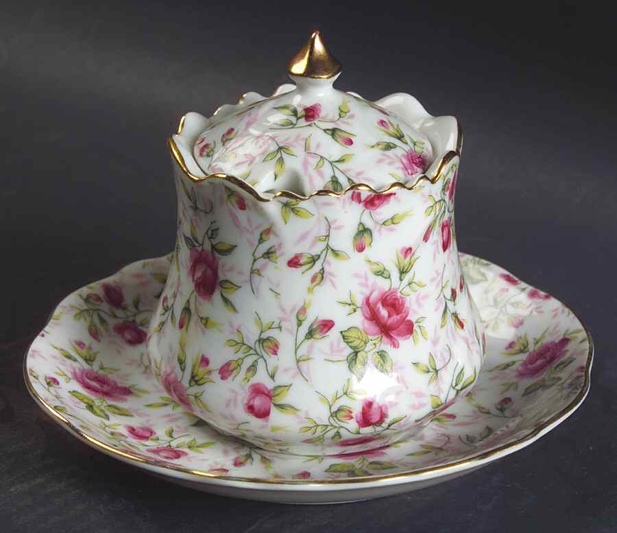 Rose Chintz Jam/Jelly & Lid W/Underplate by Lefton-1