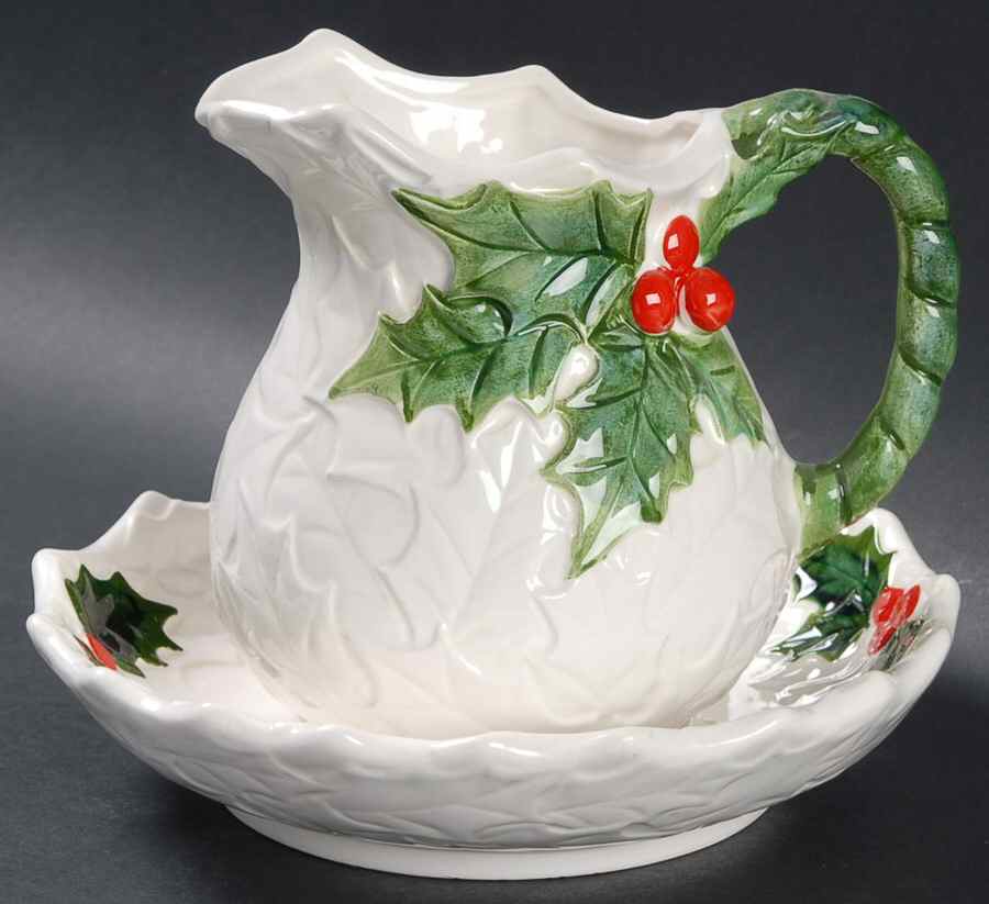 White Holly Small Pitcher & Bowl Set by Lefton-1