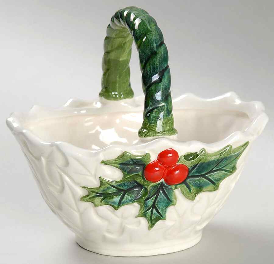 White Holly Small Basket by Lefton-1