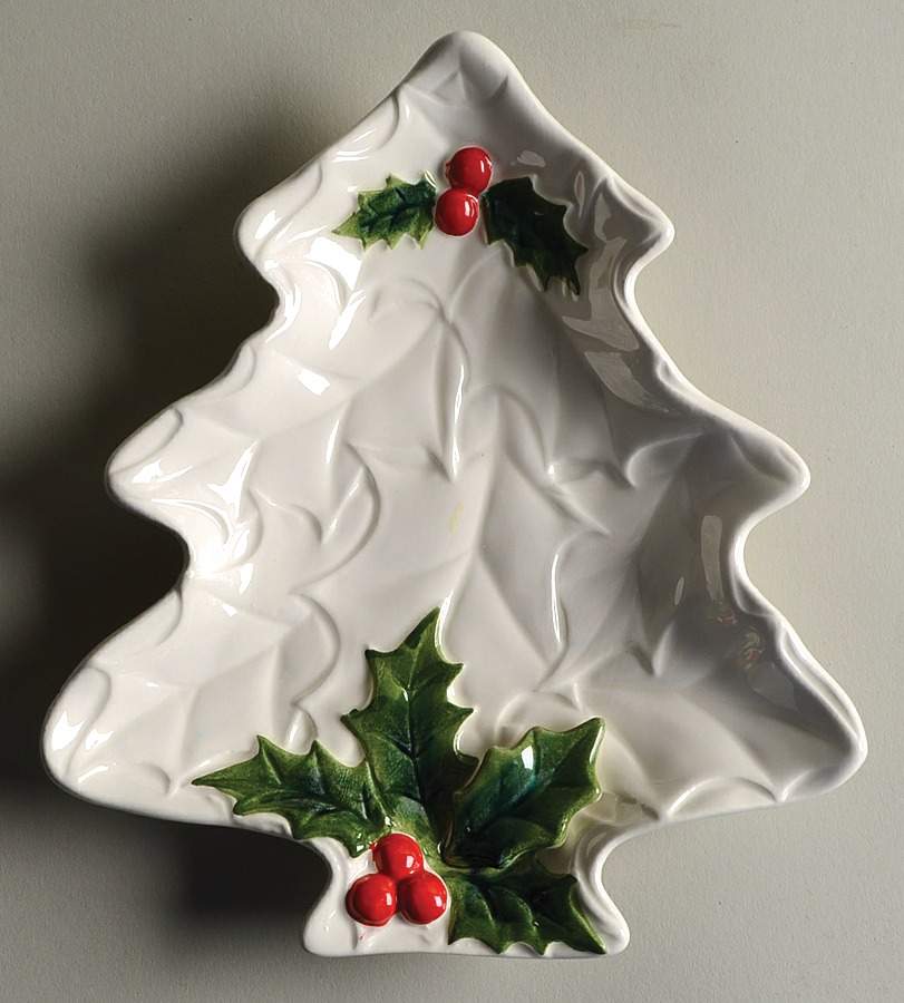 White Holly Small Tree Shaped Dish by Lefton-1