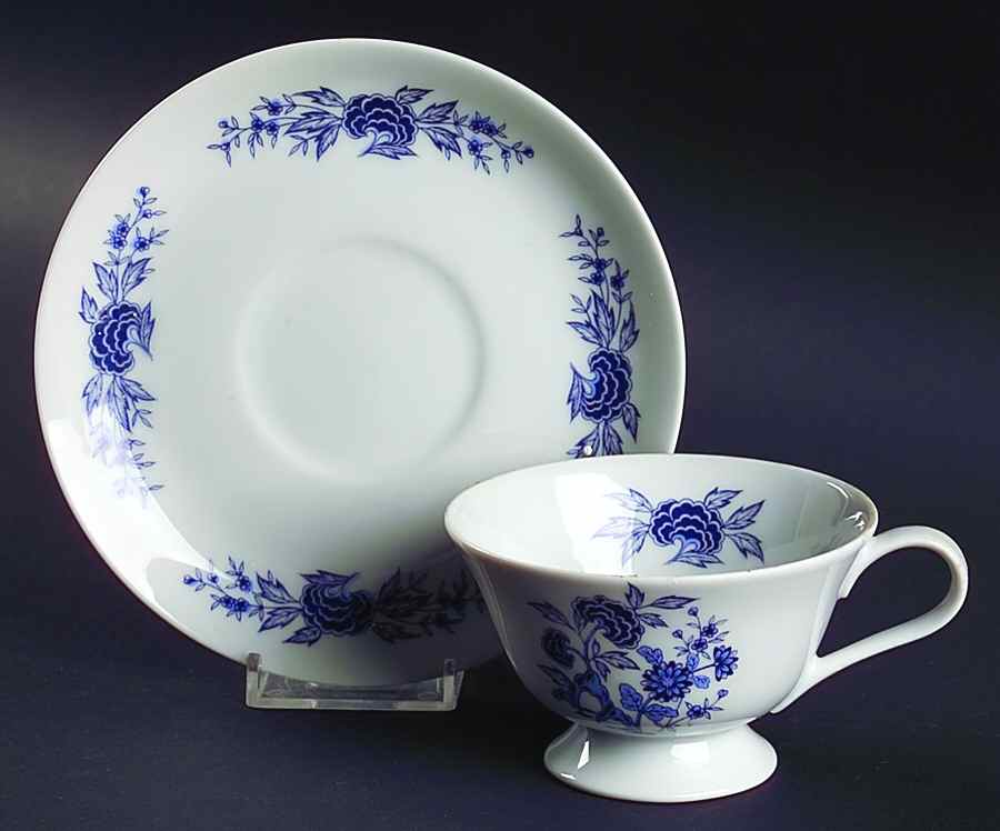Blue Meissen Footed Cup & Saucer Set by Lennold-1