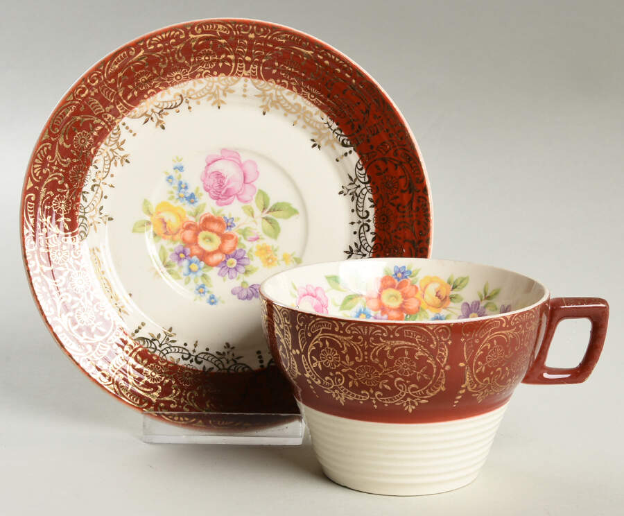 Meissen Rose Flat Cup & Saucer Set by Leigh Potters-1