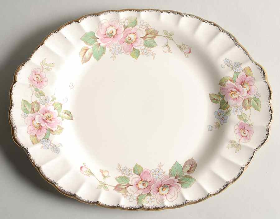 China Rose (Scalloped) 11" Oval Serving Platter by Limoges-American-1