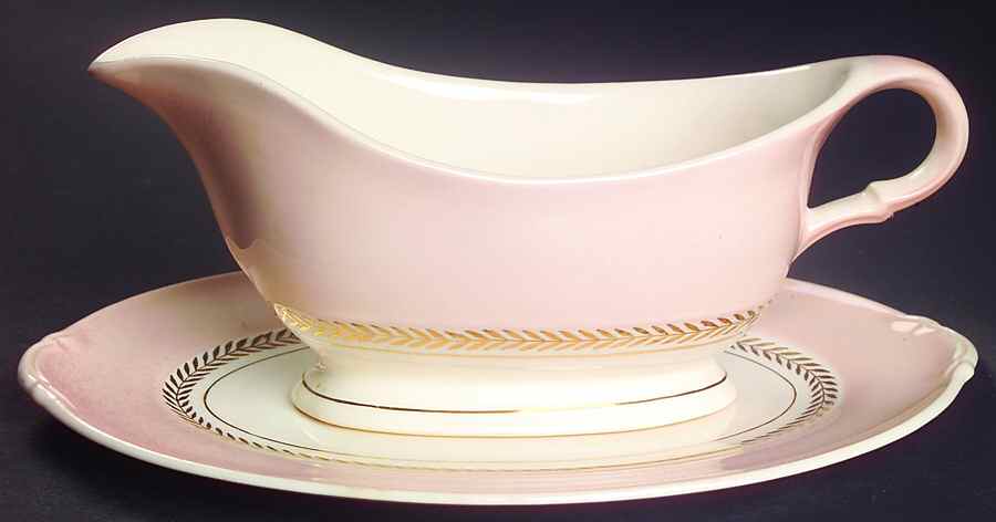 Federal Coral Pink Gravy Boat & Underplate/Relish by Limoges-American-1