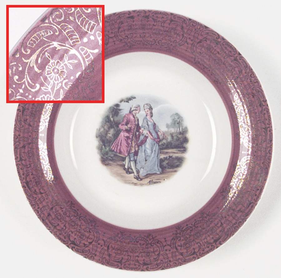 Promenade Burgundy Rim Soup Bowl by Limoges-American-1