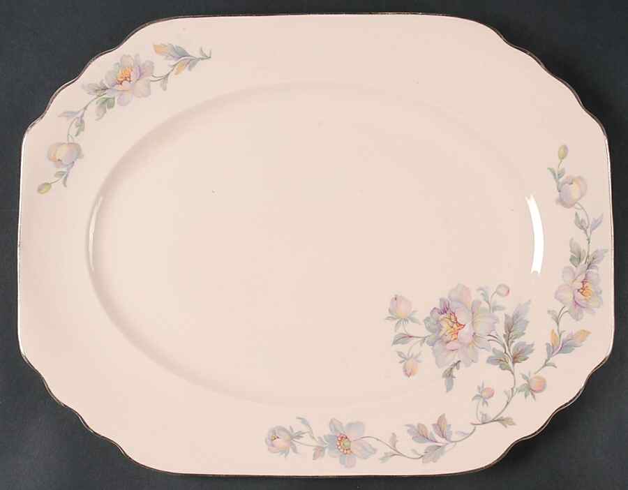 Silver Moon Pink Background 15" Oval Serving Platter by Limoges-American-1