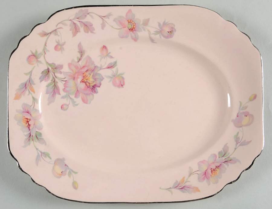 Silver Moon Pink Background 11" Oval Serving Platter by Limoges-American-1