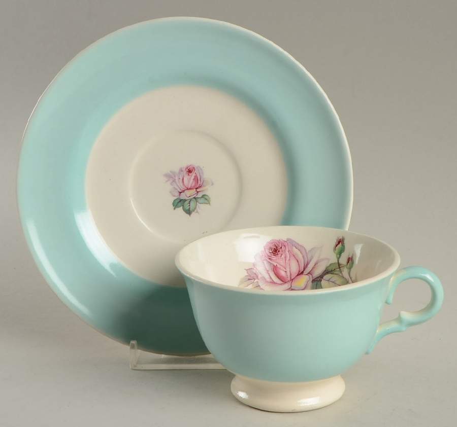 Tea Rose Cotillion Blue Footed Cup & Saucer Set by Limoges-American-1