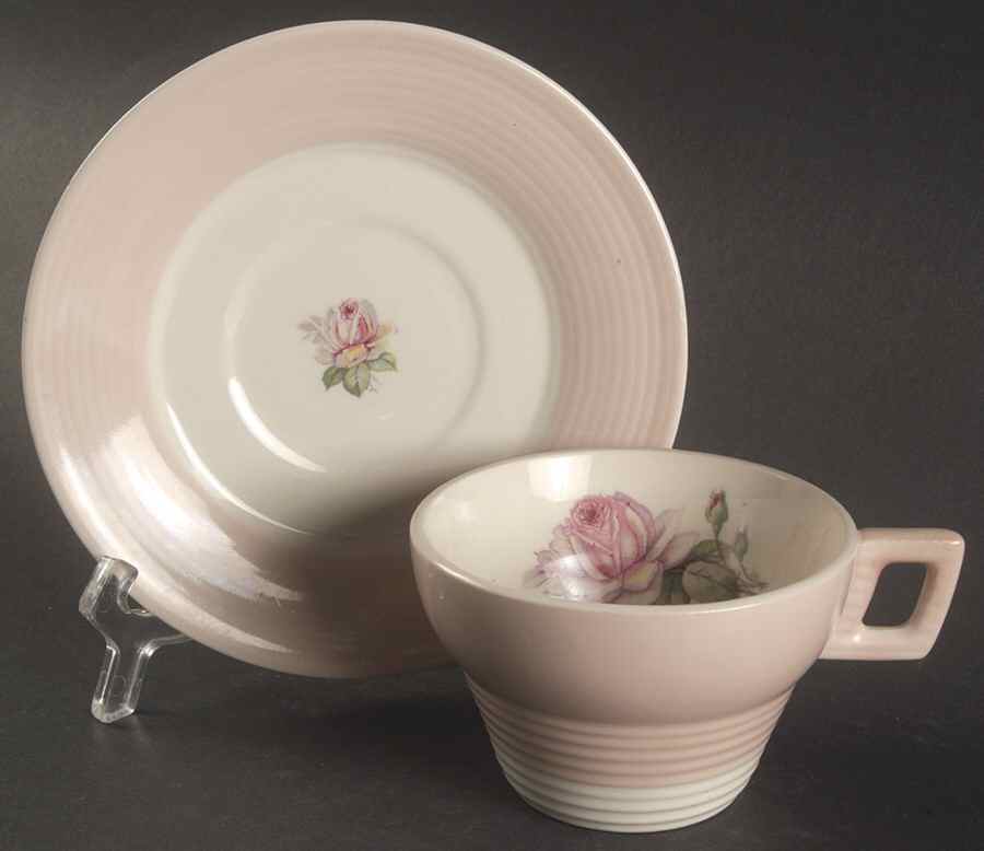 Tea Rose Cotillion Pink (No Trim) Flat Cup & Saucer Set by Limoges-American-1