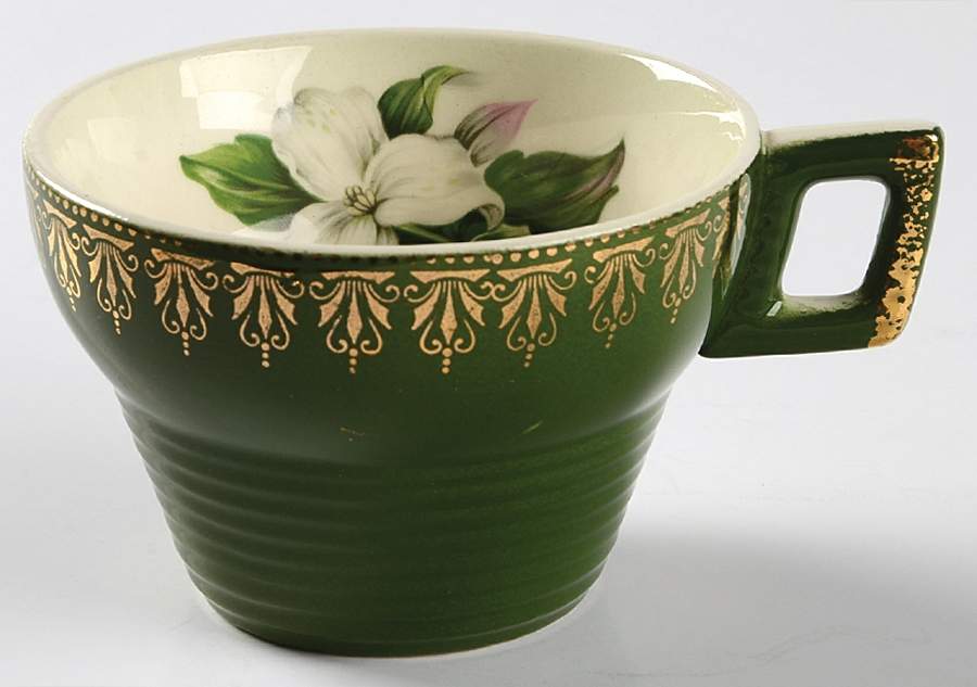 Trillium (Forest Green Filigree) Flat Cup by Limoges-American-1