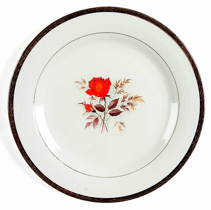 Vermillion Rose (Gold Leaf Band Edge) Service Plate (Charger) by Limoges-American-1
