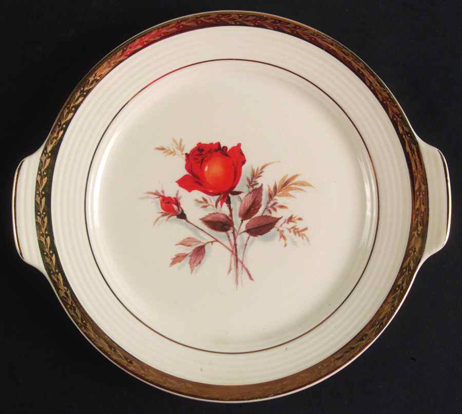 Vermillion Rose (Gold Leaf Band Edge) Underplate for Gravy Boat by Limoges-American-1