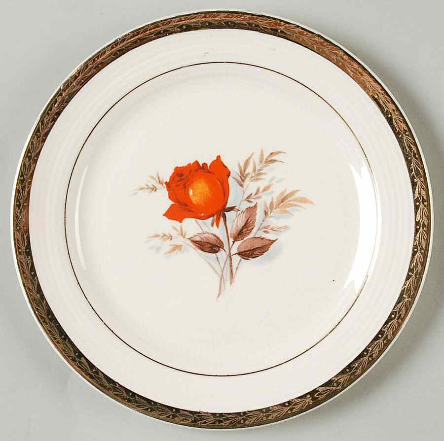 Vermillion Rose (Gold Leaf Band Edge) Bread & Butter Plate by Limoges-American-1