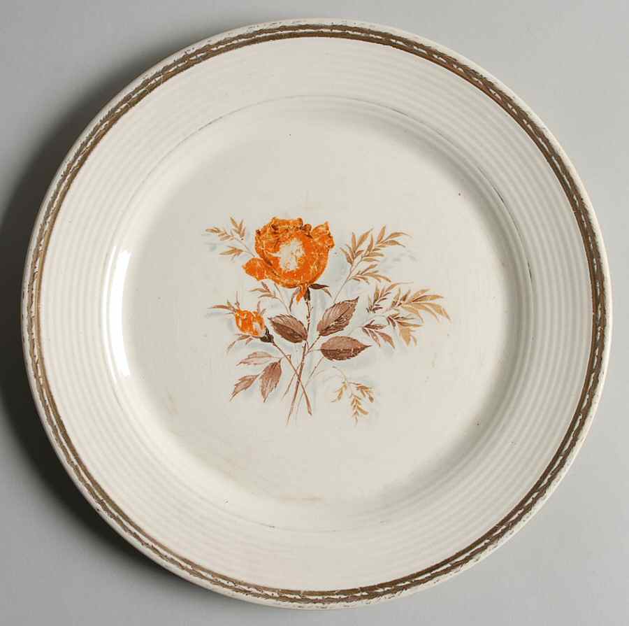 Vermillion Rose (Gold Leaf Band Edge) Luncheon Plate by Limoges-American-1