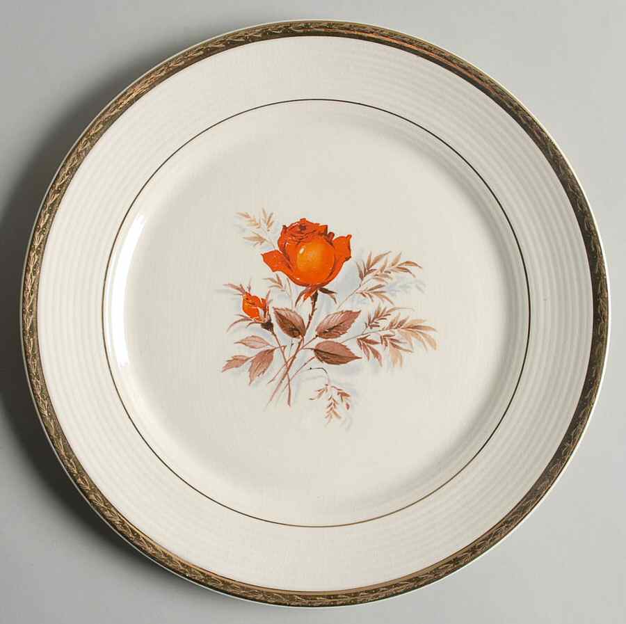 Vermillion Rose (Gold Leaf Band Edge) Dinner Plate by Limoges-American-1