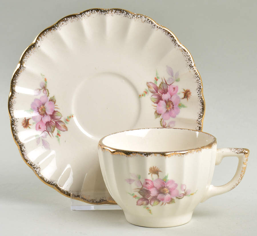 Wild Rose (Gold Trim) Flat Demitasse Cup & Saucer Set by Limoges-American-1