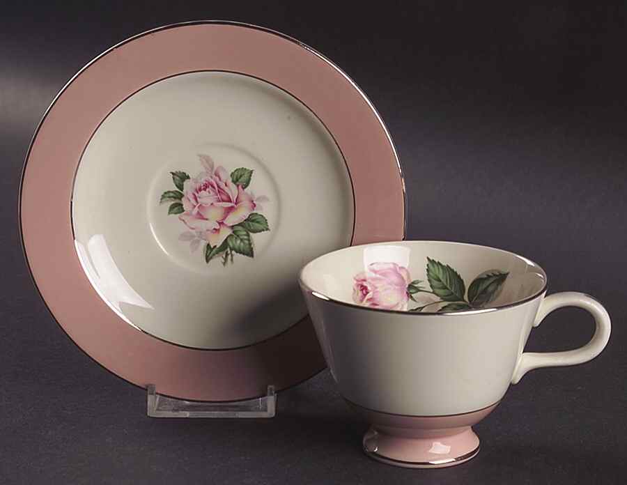 Pink Rose Footed Cup & Saucer Set by Lifetime-1