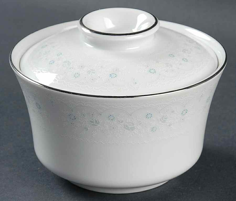 Brocade Blue and Pink Sugar Bowl & Lid by Liling-1
