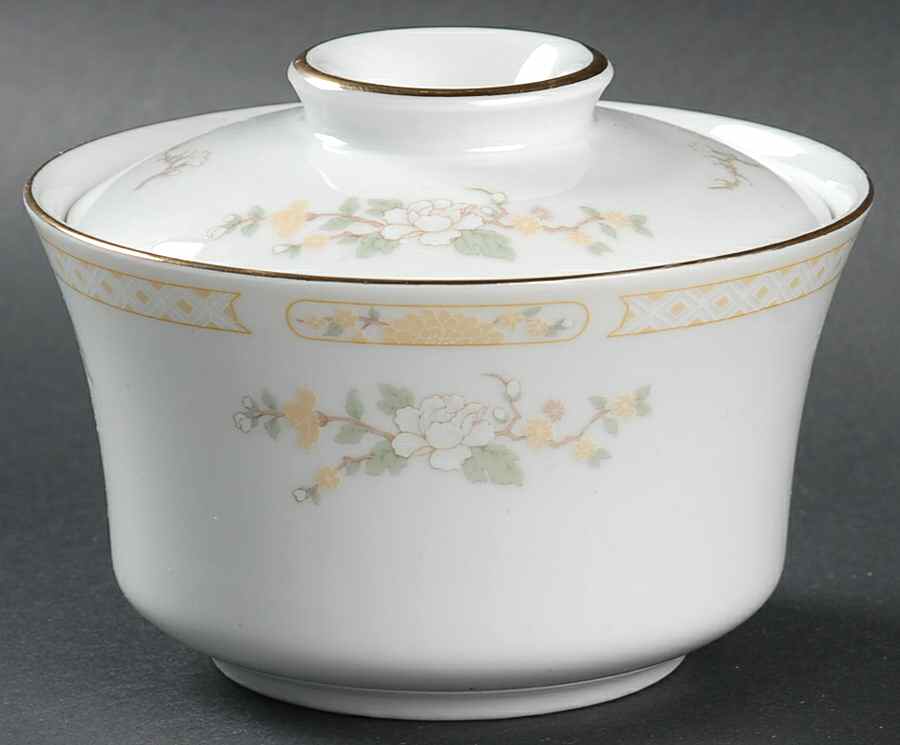 Jade Tree (Gold Trim) Sugar Bowl & Lid by Liling-1