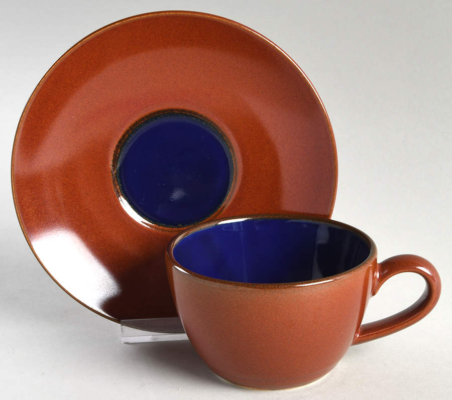 Yo Han Rust Cobalt Blue Flat Cup & Saucer Set by Lindt-Stymeist-1
