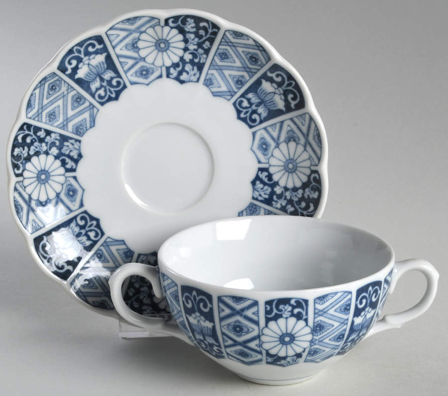 Blue Imari (L & M) Flat Cream Soup Bowl & Saucer Set by Lipper & Mann (L & M)-1