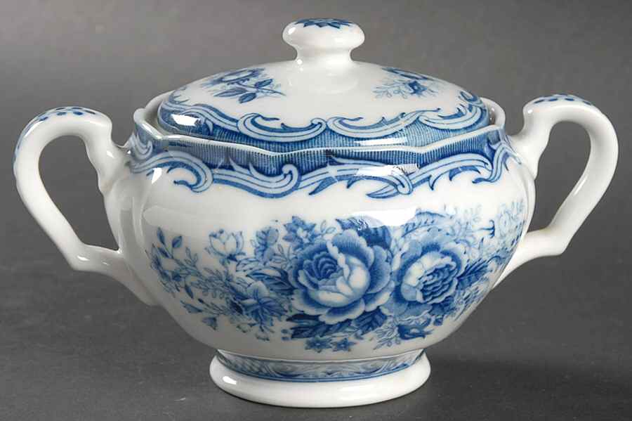 Blue Rose Sugar Bowl & Lid by Lipper & Mann (L & M)-1