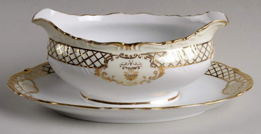 Golden Symphony (L & M) Gravy Boat with Attached Underplate by Lipper & Mann (L & M)-1
