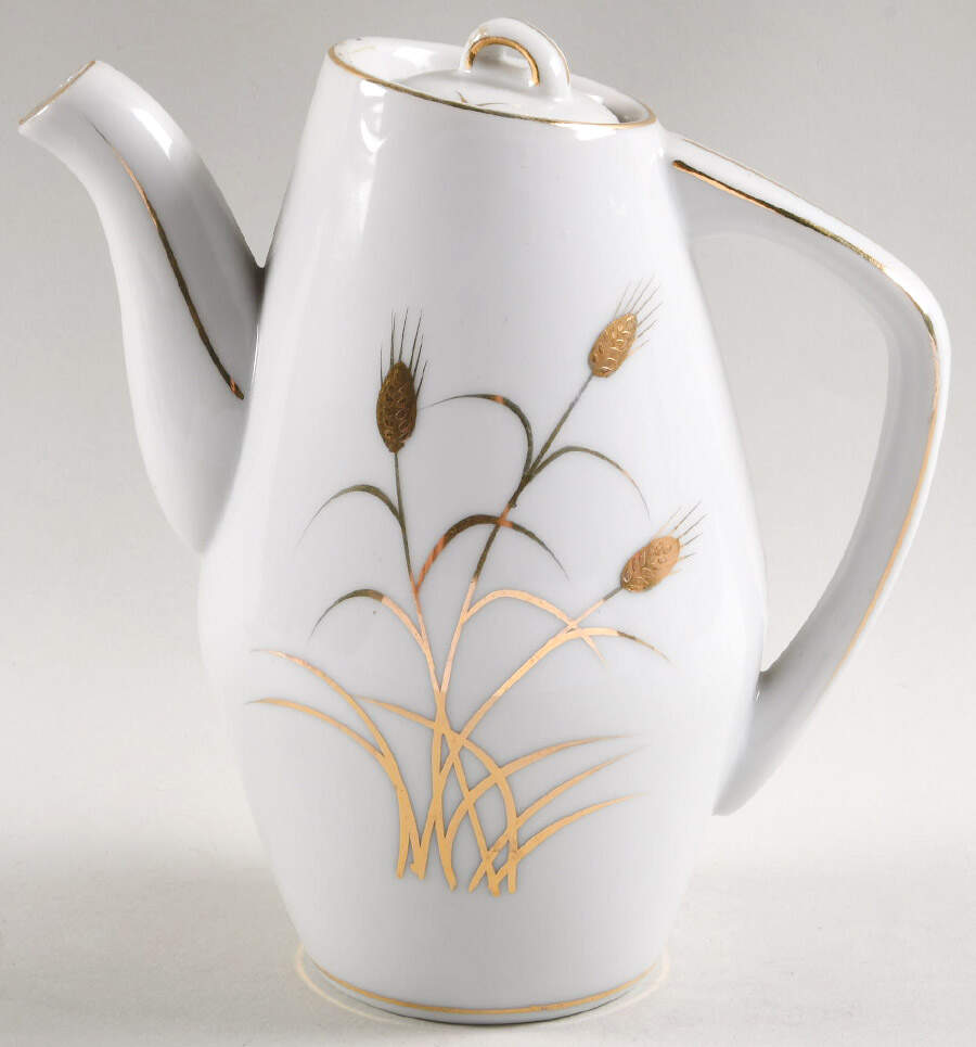 Gold & Silver Wheat (Lm) Coffee Pot & Lid by Lipper & Mann (L & M)-1