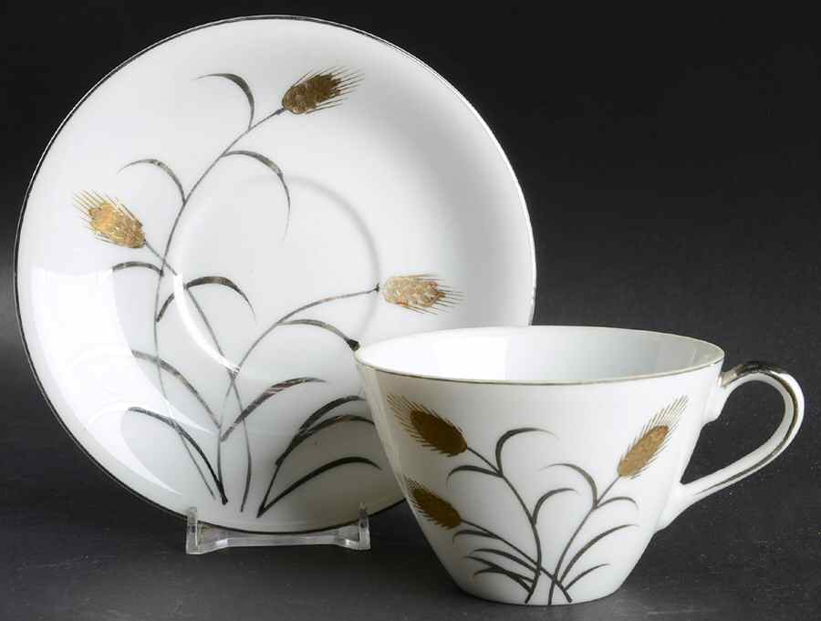 Gold & Silver Wheat (Lm) Flat Cup & Saucer Set by Lipper & Mann (L & M)-1