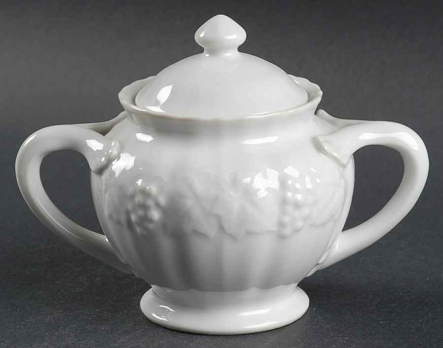 White Champagne Sugar Bowl & Lid by Lipper & Mann (L & M)-1