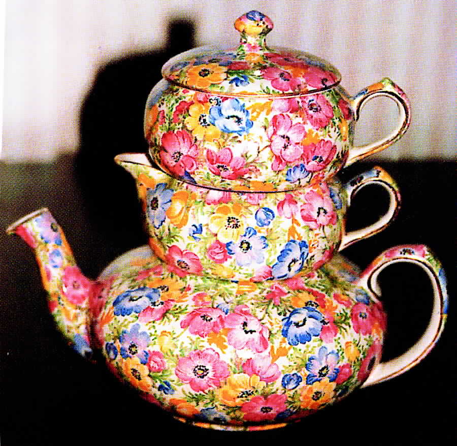 Anemone Chintz Mini Teapot Stacking Set (Creamer, Sugar) by Lord Nelson-1
