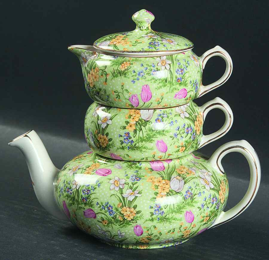 Green Tulip Mini Teapot Stacking Set (Creamer, Sugar) by Lord Nelson-1