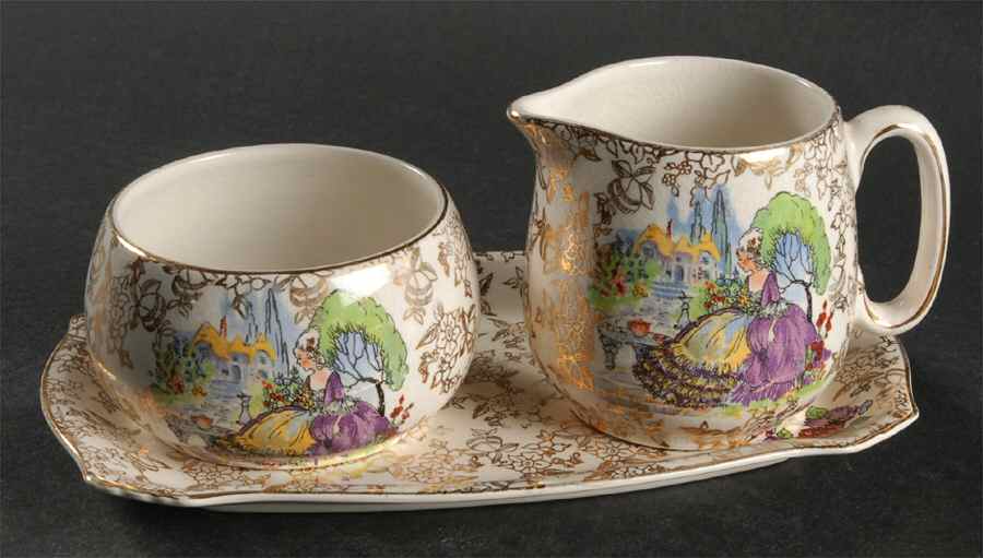 Pompadour Creamer & Open Sugar with Tray by Lord Nelson-1