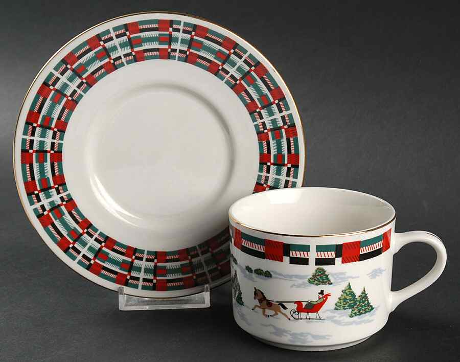Christmas At Home Flat Cup & Saucer Set by Lynn's China-1