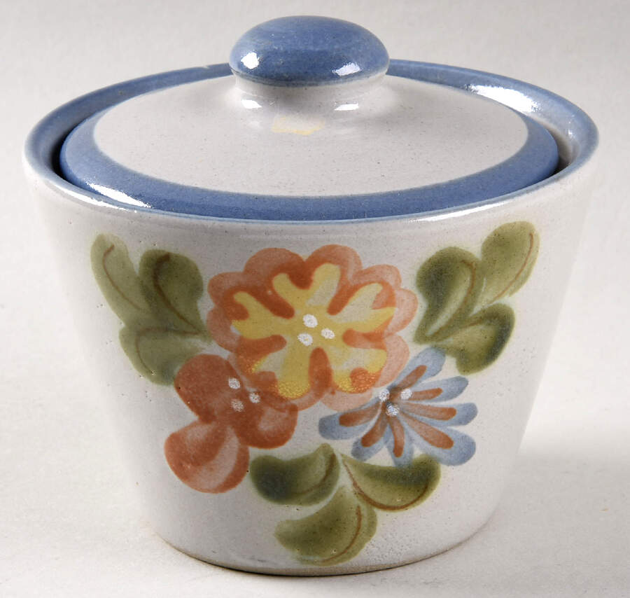 Country Flower Blue Sugar Bowl & Lid by Louisville-1