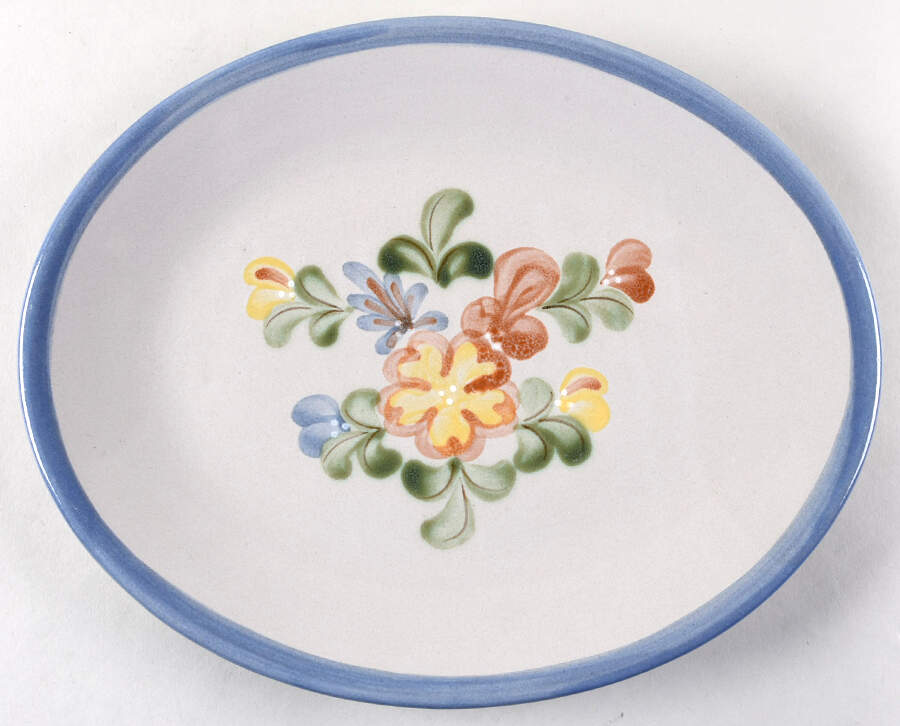 Country Flower Blue 12" Oval Serving Platter by Louisville-1