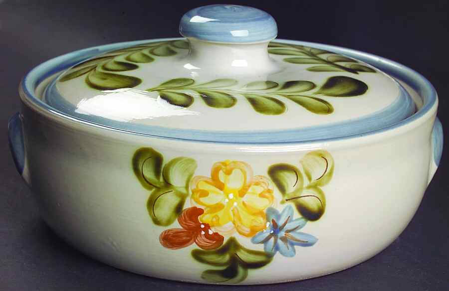 Country Flower Blue 2 Qt Round Covered Casserole by Louisville-1