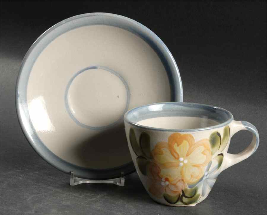 Country Flower Blue Flat Cup & Saucer Set by Louisville-1