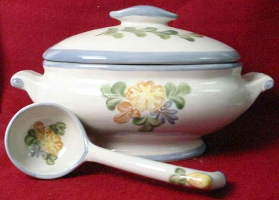 Country Flower Blue Oval Tureen & Lid and Ladle by Louisville-1